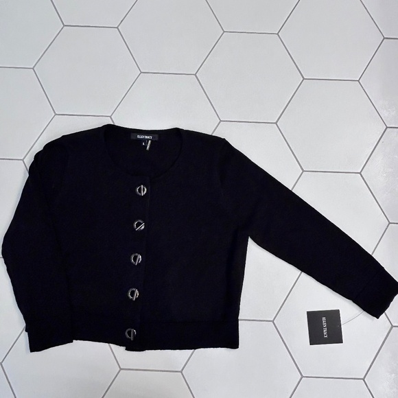 Black Ellen Tracy Cropped Sweater with Metallic Flecks, Size L, NWT - Picture 3 of 4